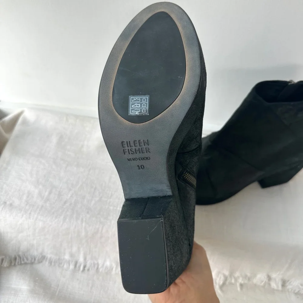 Eileen Fisher Black Suede Platform Block Heel Ankle Boots‎ Women's Size 10